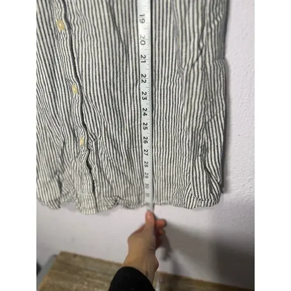 Gap Dress Stripe Button Front V-Neck Sleeveless Lightweight Linen Black Womens S - Picture 4 of 10